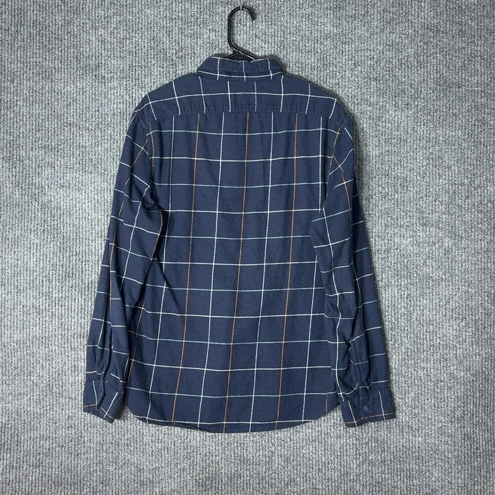 J Crew Flannel Shirt‎ Mens L Navy Blue Plaid Check Long Sleeve Cotton Button Up